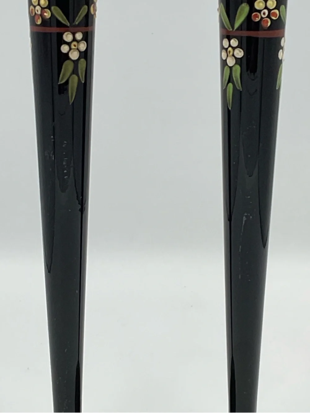 Antique Pair of Maryland Glass Black Amethyst Glass Art Deco Vase Hand Painted
